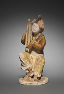 Harpist, mid 700s. North China, Tang dynasty (618-907). Glazed earthenware; overall: 32.1 cm (12