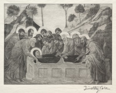 Old Italian Masters:  Burial of the Virgin, 1888-1892. Timothy Cole (American, 1852-1931). Wood