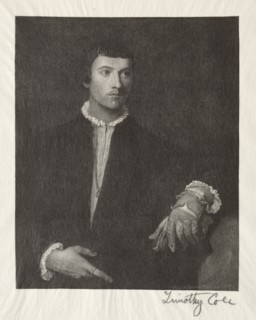 Old Italian Masters:  The Man with the Gloves, 1887. Timothy Cole (American, 1852-1931). Wood