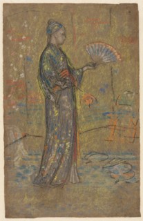 Japanese Woman Painting a Fan (recto); Standing Woman Holding Up Her Dress (verso), c. 1872. James