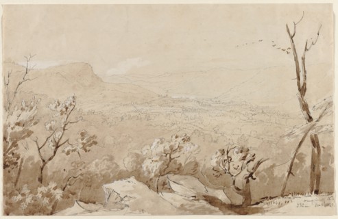 A View from Bald Mountain, Orange County, N. Y., 1843. Jasper F. Cropsey (American, 1823-1900). Pen
