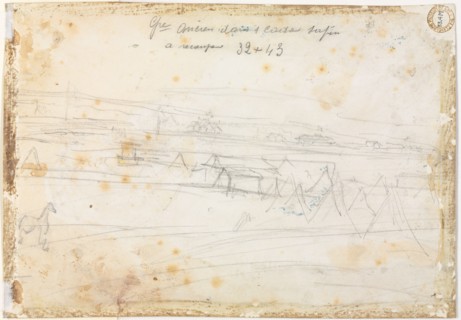 War Encampment Scene (verso), 19th century. Constantin Guys (French, 1805-1892). Graphite; sheet: