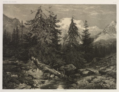 Alpine Stream. Alexandre Calame (Swiss, 1810-1864). Lithograph