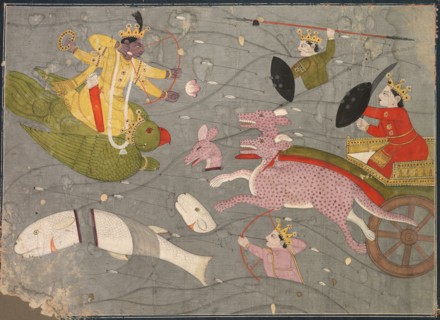 Krishna Fighting Vanasura's Sons: Scene from the Aniruddha Usha Section of Krishna Lila, c. 1840.