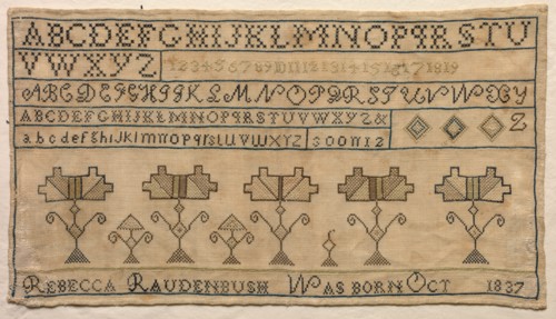 Sampler, 1837. America, 19th century. Embroidery; silk on linen; average: 24.2 x 44.8 cm (9 1/2 x