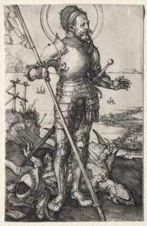 St. George on Foot, c. 1504-1505. Albrecht Dürer (German, 1471-1528). Engraving; sheet: 11.2 x 7.2