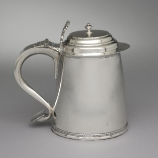 Tankard, c. 1710. Samuel Vernon (American, 1683-1737). Silver; with handle: 20.7 x 21.8 cm (8 1/8 x