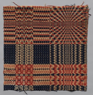 Coverlet Fragment, c. 1800. America, early 19th Century. Hand weave: wool and cotton; average: 49.5