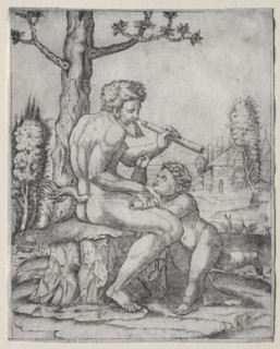 Faun and Child, c. 1509. Marcantonio Raimondi (Italian, 1470/82-1527/34). Engraving