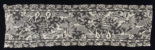 Band with Leaf Motifs, 17th century. Italy, Sardinia, 17th century. Needle lace, filet/lacis