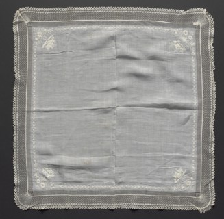 Handekrchief, early 1800s. France or Flanders, early 19th century. Embroidery on linen ground; lace