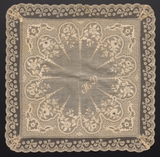 Handkerchief, 1800s. France, 19th century. Embroidery on linen ground; lace edging; overall: 57.7 x