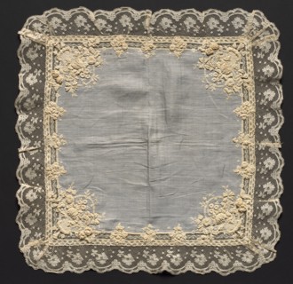 Embroidered Handkerchief, 1860. Switzerland, 19th century. Embroidery: linen; average: 47 x 47 cm