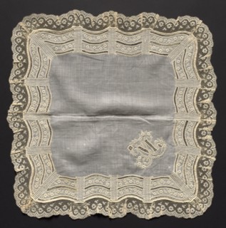 Handkerchief, 1800s. France, 19th century. Embroidery on linen ground; lace edging; overall: 47.6 x