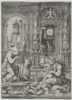 St. Luke Painting the Virgin, 1526. Dirk Vellert (Netherlandish, 1480/85-1547). Engraving
