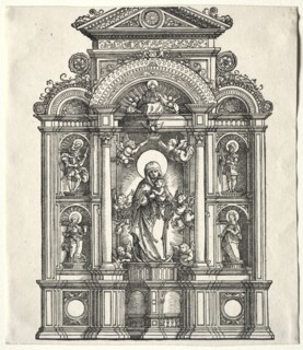 Great Altar with the Virgin, in a border with SS. Christopher, George, Barbara, Catherine, 1520.