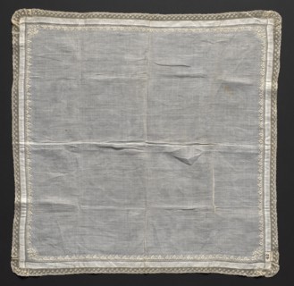 Handkerchief, 1800s. France or Flanders, 19th century. Embroidery on linen ground; lace edging;