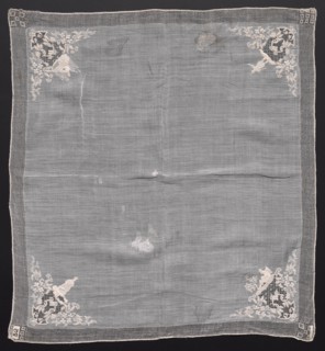 Embroidered Handkerchief, 1700s. Italy, 18th century. Embroidered linen; overall: 48.3 x 50.8 cm