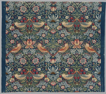 Strawberry Thief, c 1936. William Morris (British, 1834-1896). Plain weave cotton, discharge