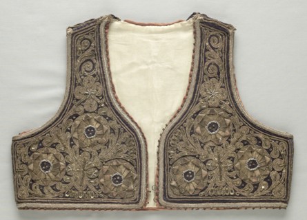 Vest, late 19th century. Dalmatia, Late 19th century. Velvet, gold braid, sequins; overall: 30 x 42