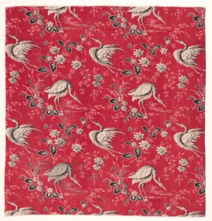 Roller-Printed Cotton with Heron and Flower Design, 1800s. England, 19th century. Roller printed