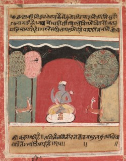 Krishna's Insomnia, Page from a Rasikapriya, 1634. Central India, Malwa school, 17th century. Ink