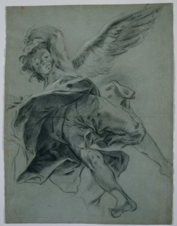 A Flying Angel (recto); Studies of Hands Playing Instruments (verso), 1723-1727. Giovanni Battista