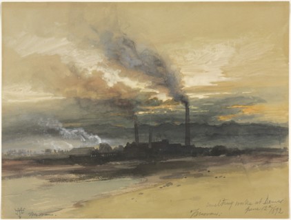 Smelting Works at Denver, 1892. Thomas Moran (American, 1837-1926). Watercolor and gouache; sheet: