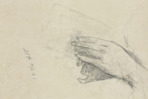 Hands Holding a Book (verso), 1889. Childe Hassam (American, 1859-1935). Graphite; sheet: 13.8 x 18
