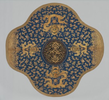 Lobed Square Table Cover, 1800s. China, 19th century. Embroidery, silk and gold thread; overall: