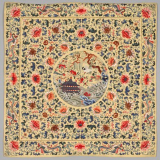Table Cover, late 1800s. China, late 19th century. Embroidery, silk; overall: 89.5 x 91.4 cm (35