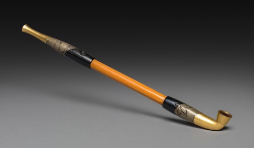 Tobacco Pipe, 19th century. Japan, Edo Period (1615-1868). Bamboo, metal, brass, pewter (?), and
