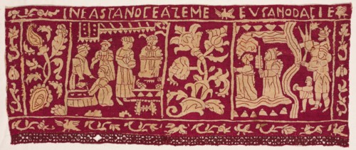 Embroidered Border: The Making of Unleavened Bread and the Israelites Sent Away, 1500s-1600s.