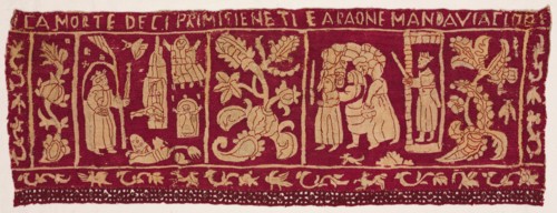 Embroidered Border: The Death of the First Born and the Israelites Sent Away, 1500s-1600s. Italy,