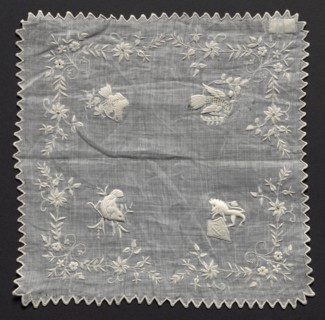 Handkerchief, 1800s. France, 19th century. Embroidery: linen; overall: 20.3 x 20.3 cm (8 x 8 in.).