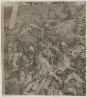 Battle of the Milvian Bridge (fragment) (verso), 1500s. Italy, 16th century. Etching; sheet: 27.4 x
