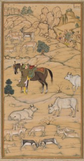 Akbar Mounting his Horse; page from the Chester Beatty Akbar Nama (History of Akbar), 1605-07.