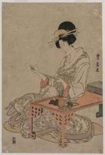 Courtesan Seated at a Writing Table, c. late 1790s. Utagawa Toyohiro (Japanese, 1733-1828). Color