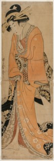 Geisha Standing Beside a Shamisen Case, c. 1810. Utamaro II (Japanese). Color woodblock print;