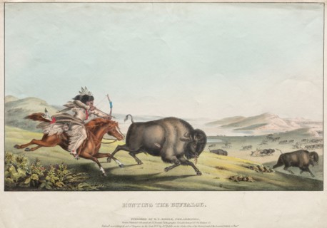 Hunting the Buffalo, 1837. E. C. Biddle (American), John T. Bowen (British, c. 1801-1856), after