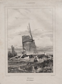 Mill in the Sologne, France, 1835. Jules Dupré (French, 1811-1889). Lithograph