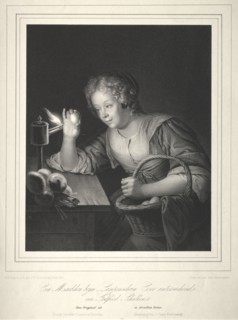 Girl Candling Eggs, 1840. Franz Seraph Hanfstaengl (German, 1804-1877). Lithograph