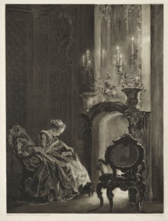 Essay on Stone with Brush and Scraper:  Woman Reading at the Fireside, 1851. Adolph von Menzel