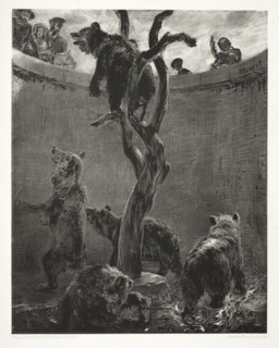 Essay on Stone with Brush and Scraper:  The Bear Pit, 1851. Adolph von Menzel (German, 1815-1905).