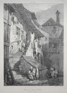 Ruins of the Abbey of Baume.  Interior of the Court. Samuel Prout (British, 1783-1852). Lithograph
