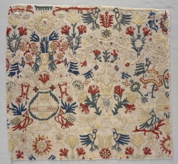 Fragment of a Bed Curtain, 1700s. Greece, Crete, 18th century. Embroidery: silk on linen tabby