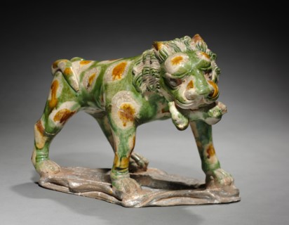 Lion with Cub in Mouth, 618-907. China, Tang dynasty (618-907). Earthenware with polychrome glaze;