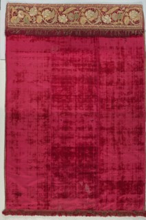 Curtain, 1600s. Italy, 17th century. Silk velvet with metal thread embroidered valance and
