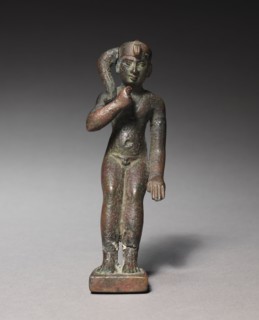 Statuette of Harpocrates, 305-30 BC. Egypt, Greco-Roman Period, probably Ptolemaic Dynasty. Bronze,