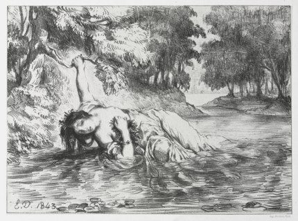 Hamlet:  The Death of Ophelia, 1843. Eugène Delacroix (French, 1798-1863). Lithograph